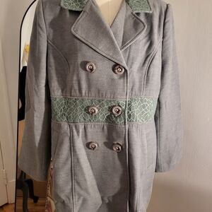Elegant Gray and Green Women's Coat
